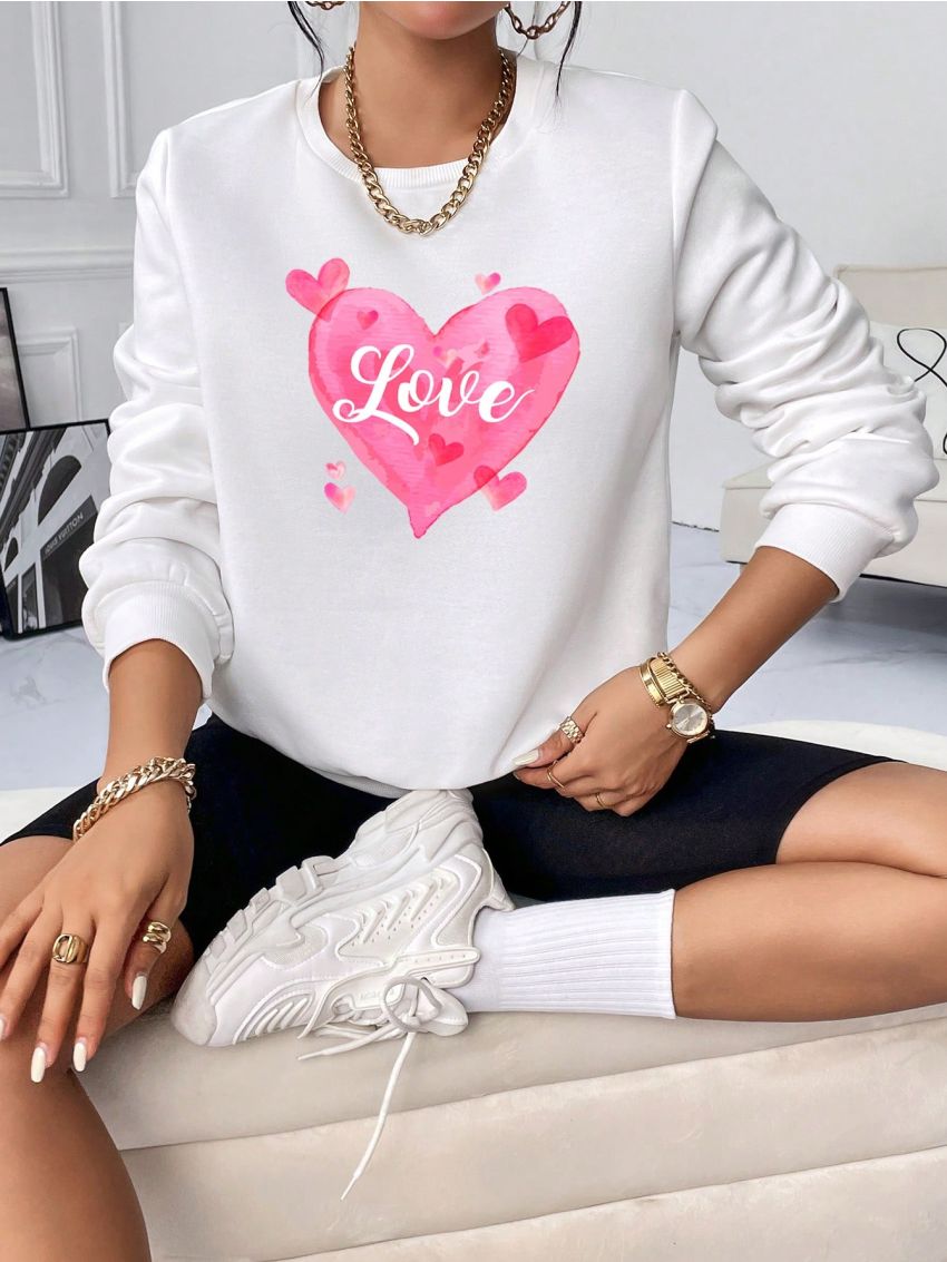 SHEIN Essnce Heart & Letter Graphic Sweatshirt