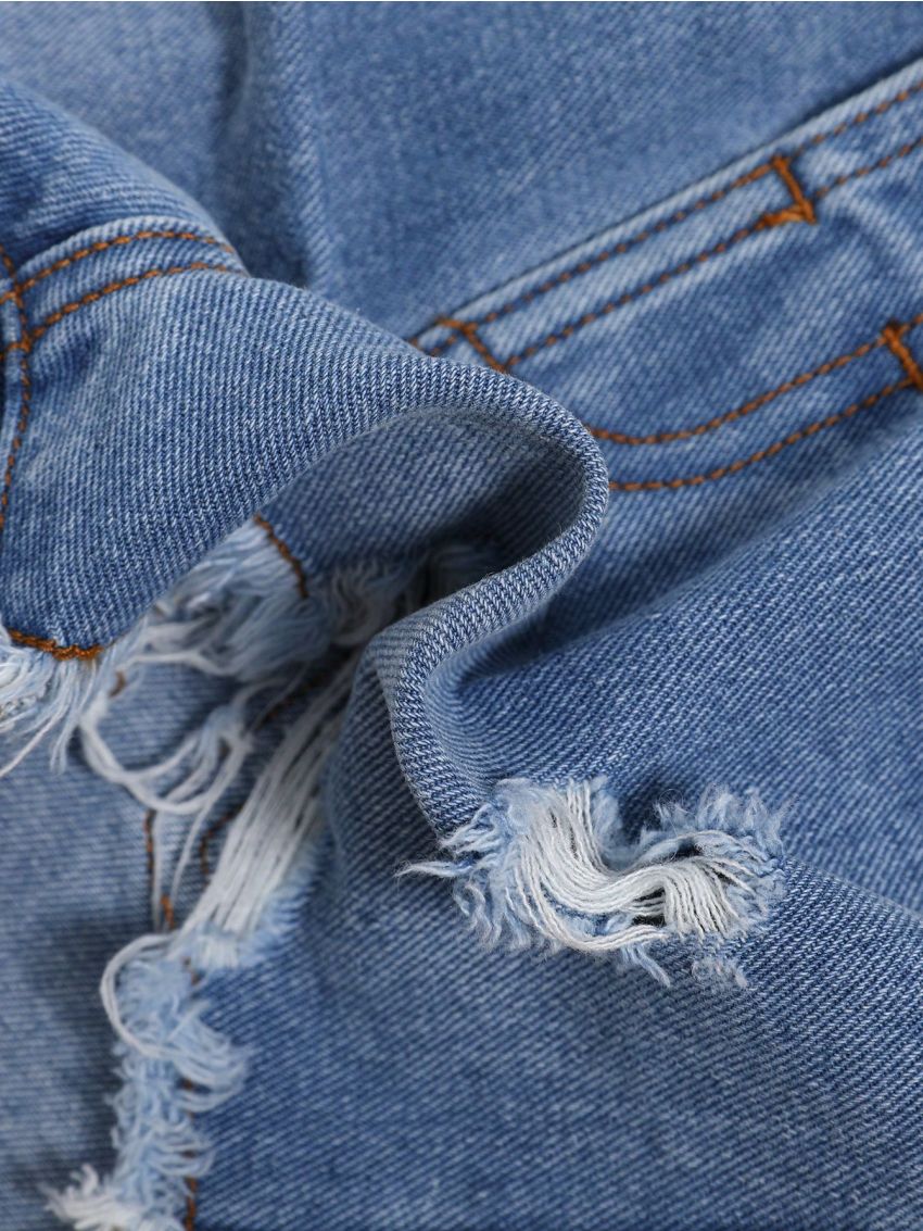 SHEIN Toddler Girls Ripped Raw Hem Denim Shorts