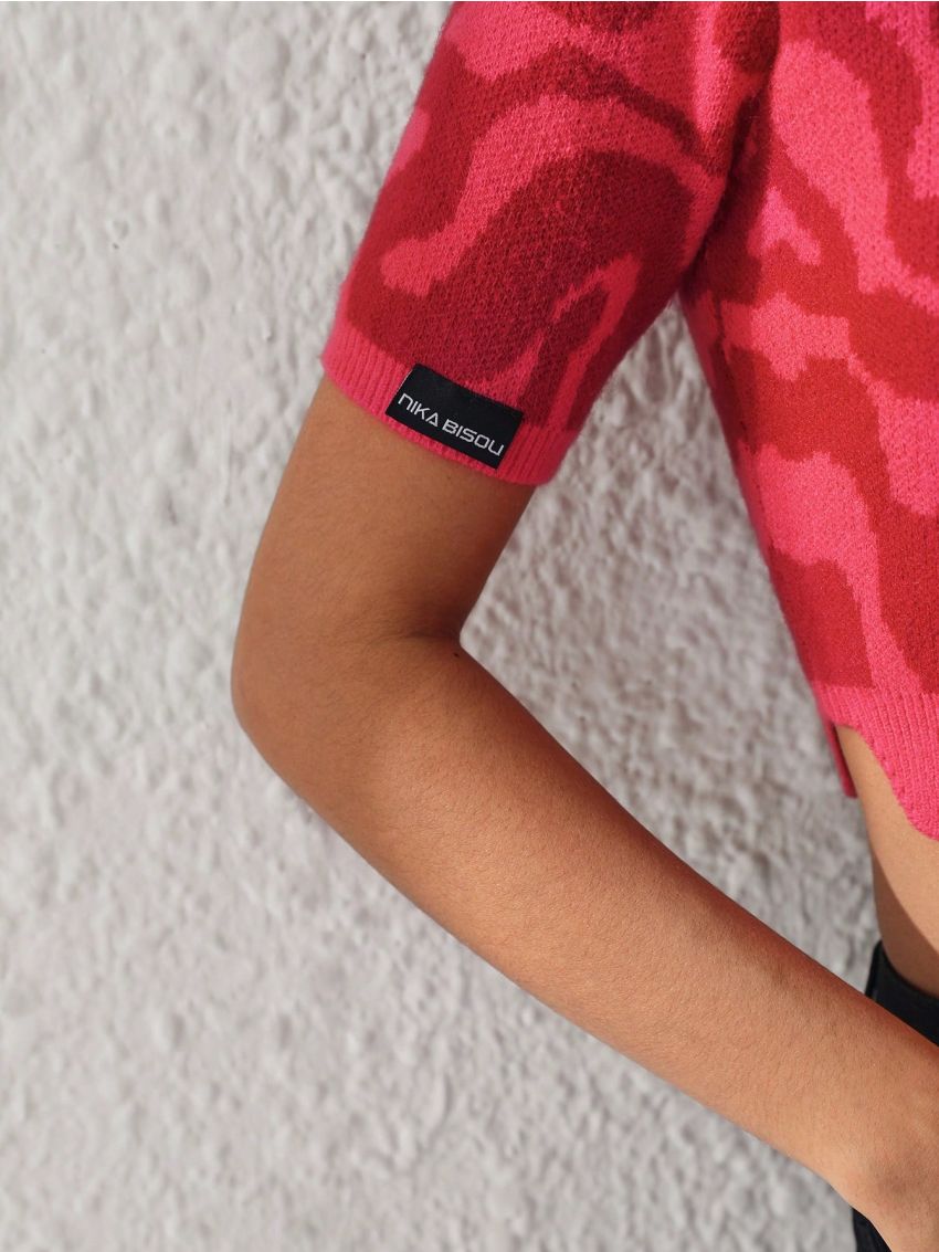 NIKA BISOU Women'S Wavy Knit Mock Neck Top