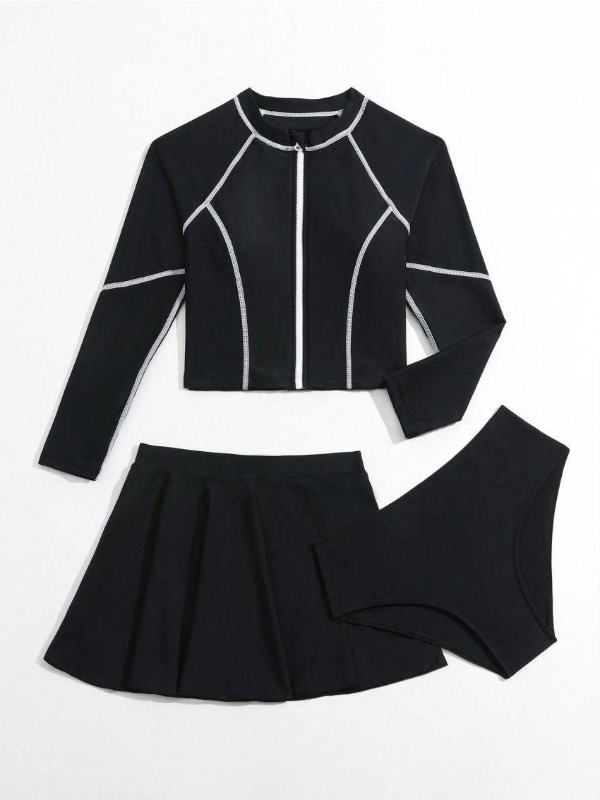 Tween Girls' Contrast Stitching Bikini Set