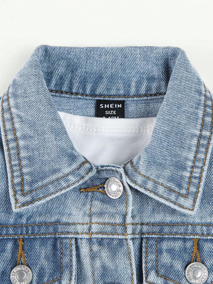 Baby Girl Letter & Heart Print Denim Jacket