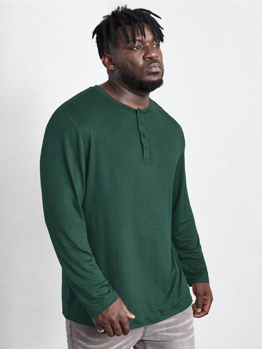 Manfinity Men's Plus Size Knotted Half-Button Knit Long Sleeve T-Shirt
