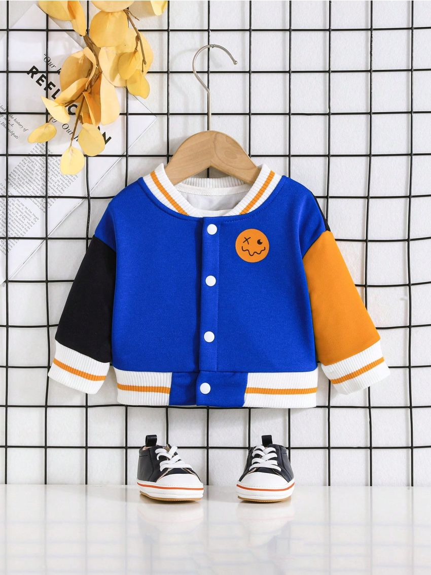 Baby Boys' Color Block Sleeve Smiling Face Baseball Jacket