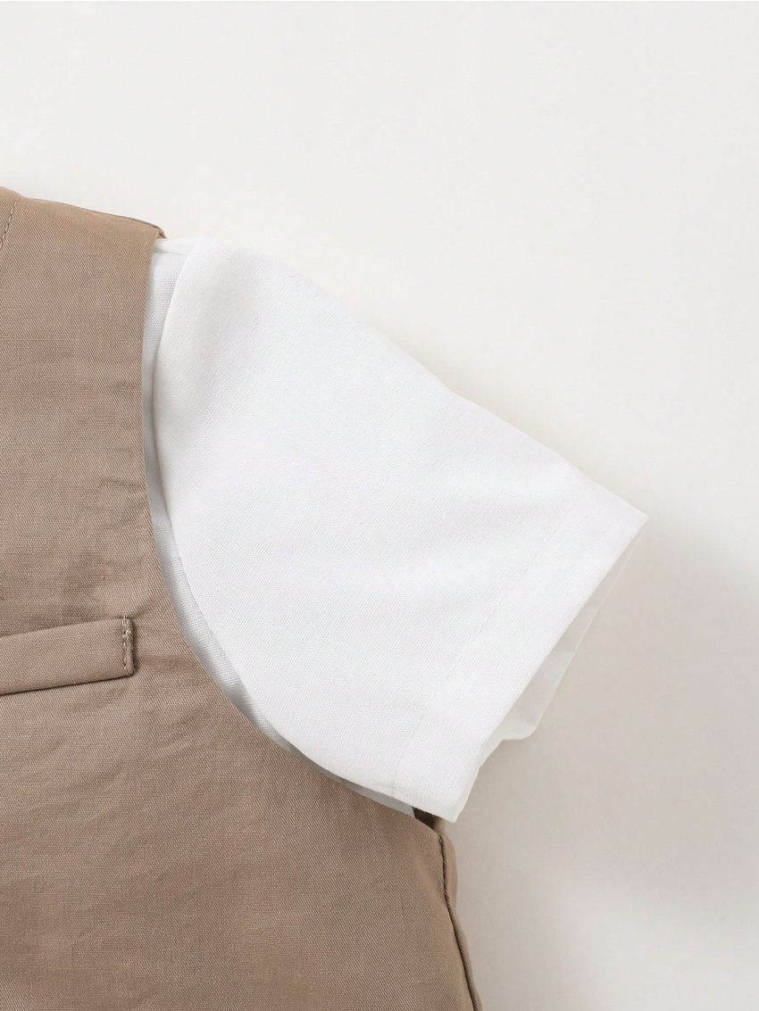 SHEIN Baby Boy 4pcs/Set Vest With Single-Breasted Buttons, Short-Sleeved Shirt, Butterfly Bowtie & Pants, Gentleman Clothing