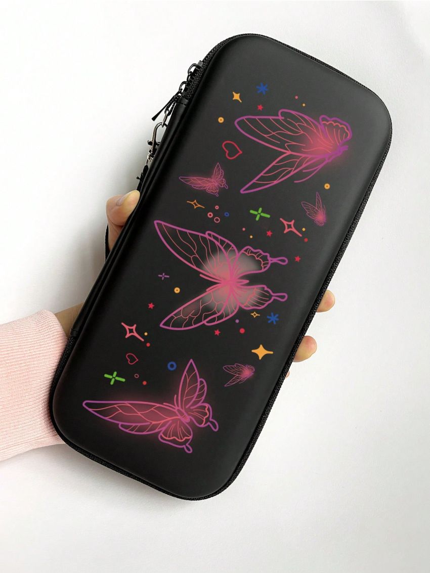 1pc Simple & Stylish Butterfly Design Switch Console Carrying Case With Game Card Slots And Joy-con Cover