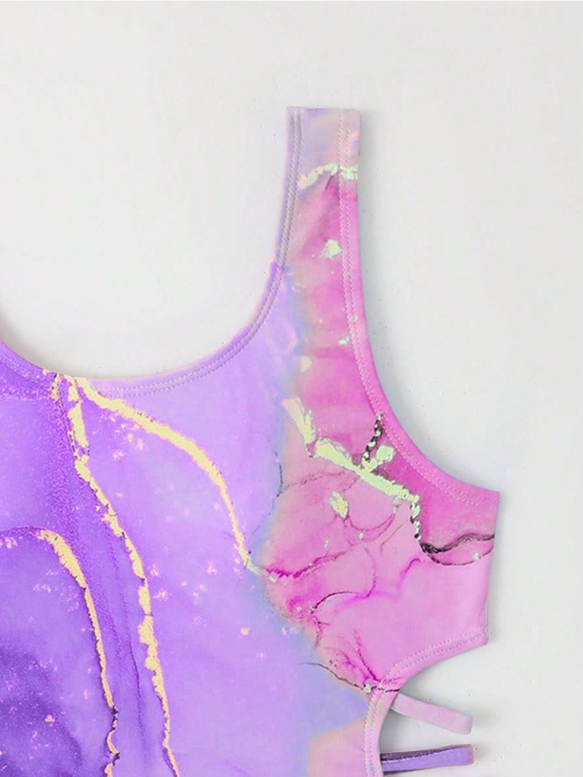 Tween Girls' Marble Design One-Piece Swimsuit