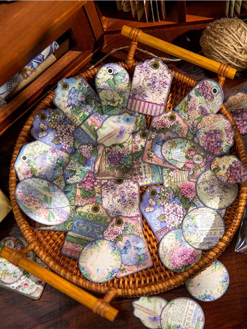 Random Design #flower Shop Vintage Botanical Floral Collage Shaped Hang Tag Decorative Stickers For Journal Planners