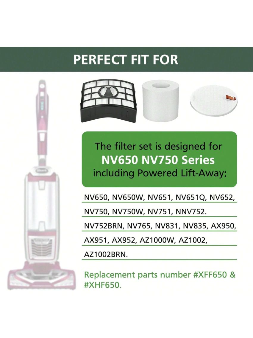 NV752 AZ1002 Replacement Filters for Shark Rotator Powered Lift-Away Vacuum NV650 NV650W NV651, NV652 NV750W NV751, NV752 NV831 NV835 AX950 AX951 AX952 ZU632 AZ1000W AZ1002 AZ1002BRN, Replaces XFF650 & XHF650