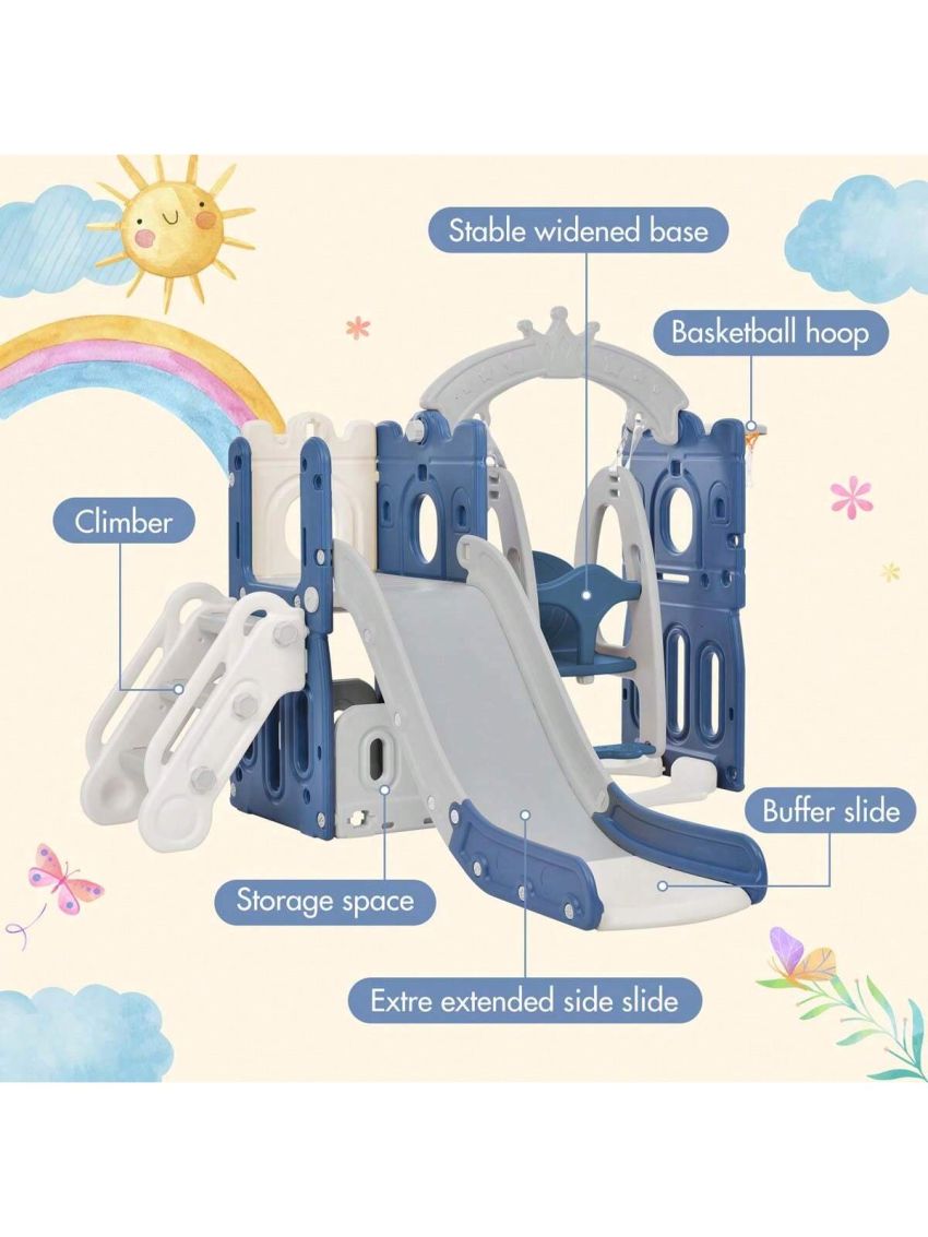 Merax Toddler Slide and Swing Set 5 in 1, Kids Playground Climber Slide Playset with Basketball Hoop Freestanding Combination for Babies Indoor & Outdoor