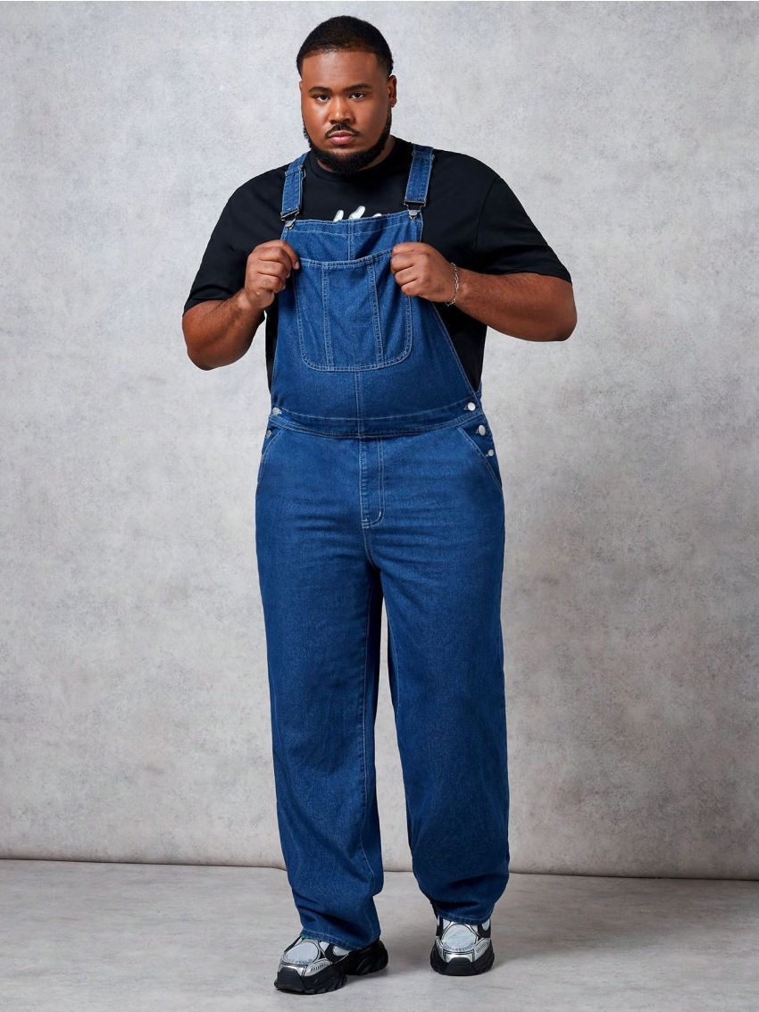 SHEIN Extended Sizes Men'S Plus Size Denim Overalls