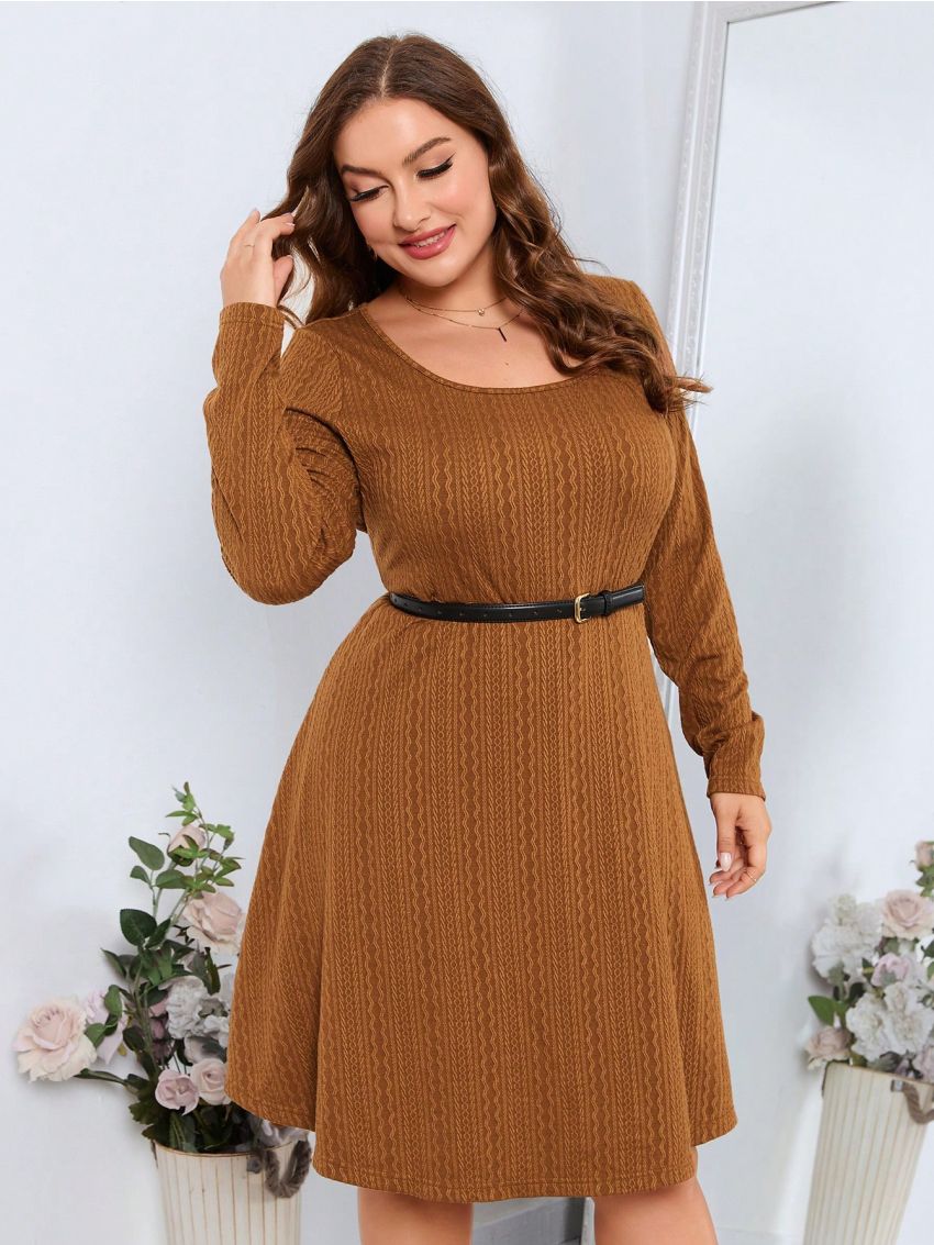 SHEIN Clasi Plus Solid Scoop Neck Dress Without Belt