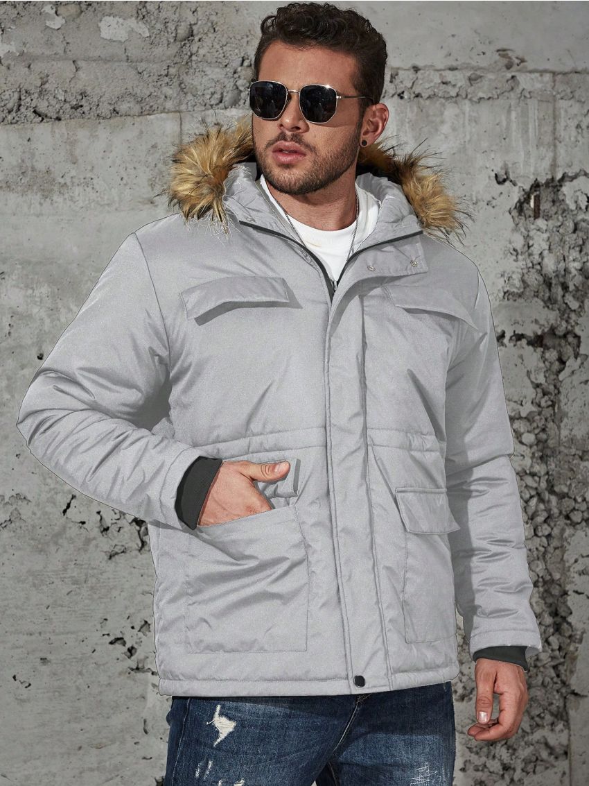 Men's Plus Size Hooded -padded Jacket With Collar