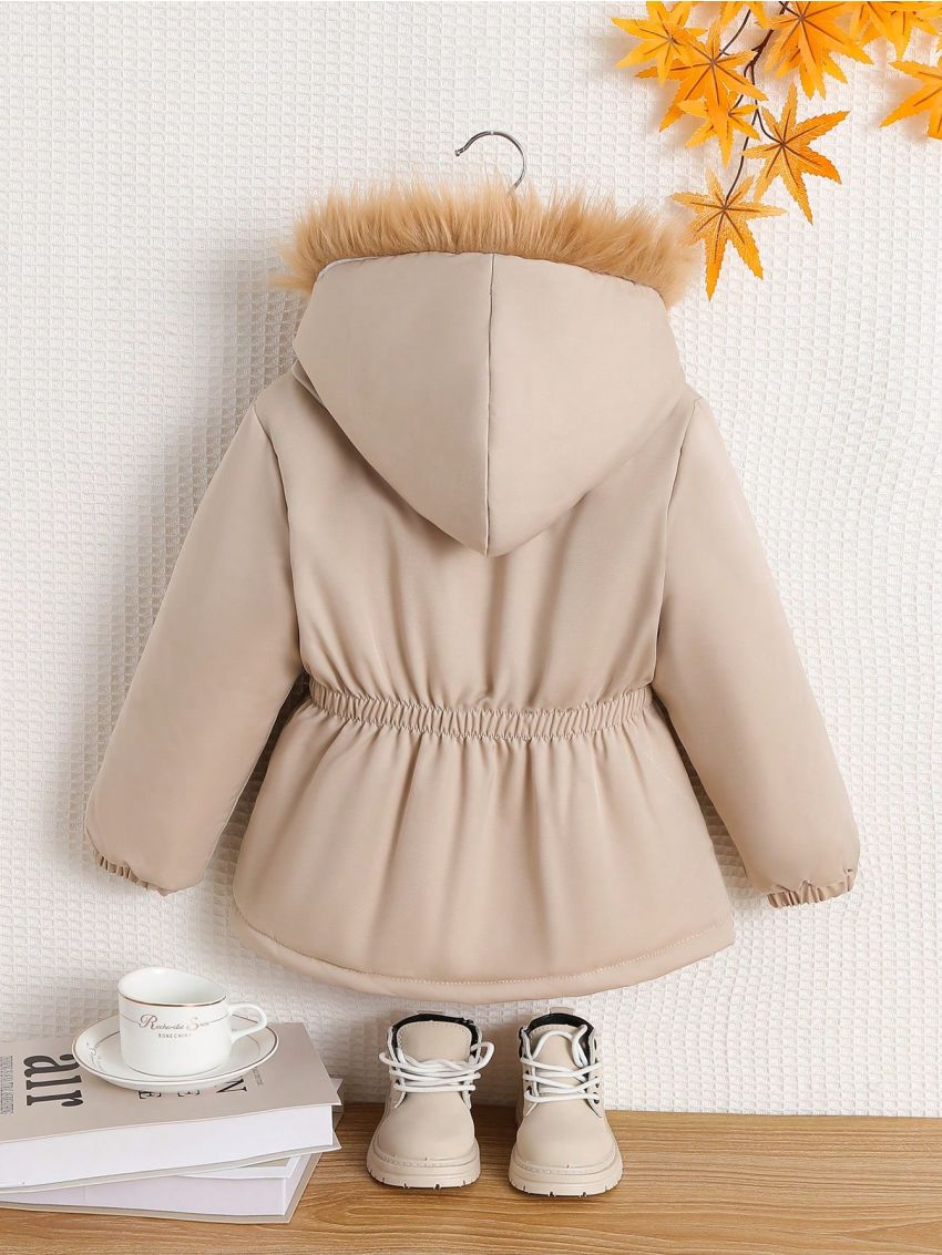 SHEIN Kids KDOMO Toddler Girls' New -padded Jacket With Thickened Collar, Winter