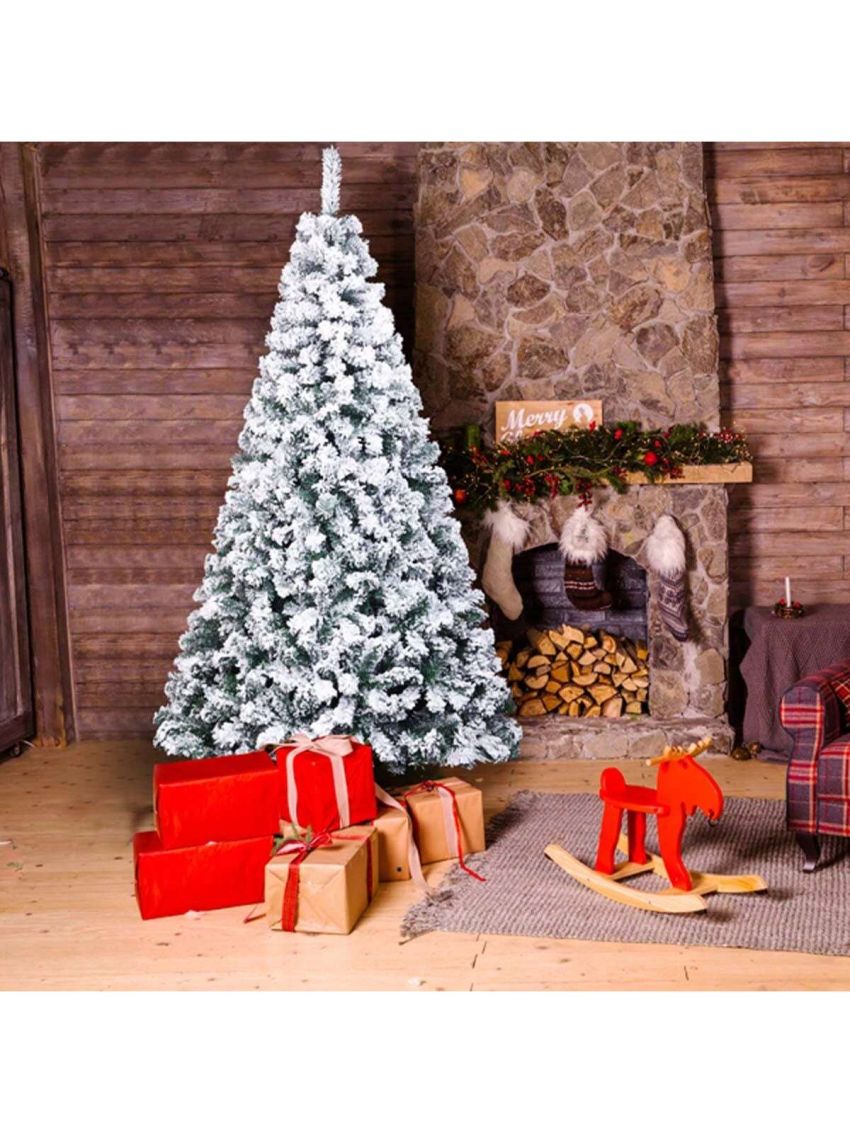 6FT PVC Flocking Christmas Tree 1202 Branches Spread Out Naturally Tree