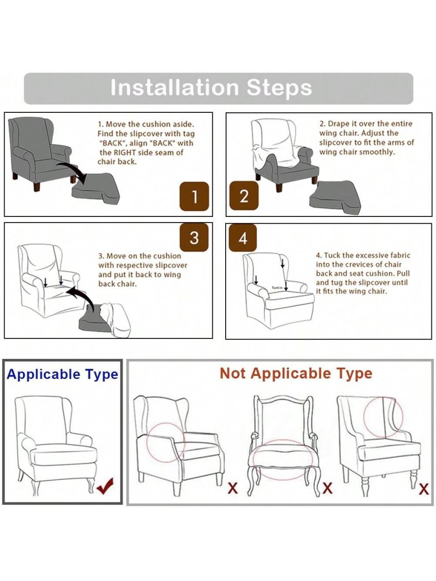 Wingback Armchair Cover Stretch Slipcover Elastic Wing Chair Cvoer Protector 2 Pieces
