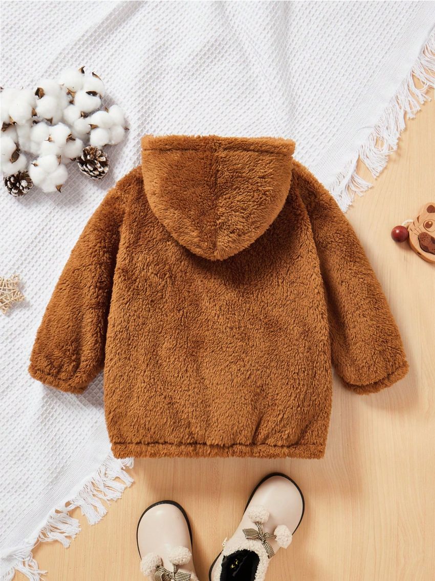 Toddler Girls' Teddy Hoodie With Kangaroo Pocket, Half Zipper Closure, And Matching Bag