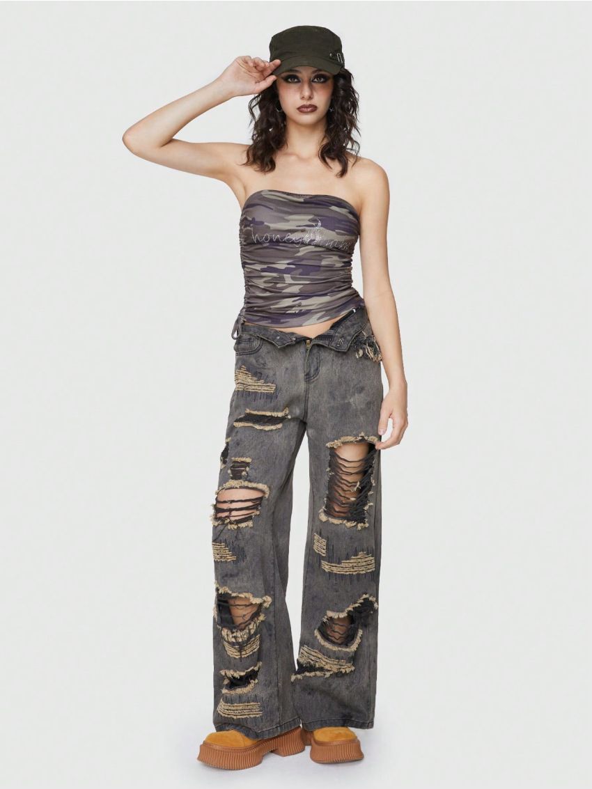 ROMWE Grunge Punk Women Distressed Jeans