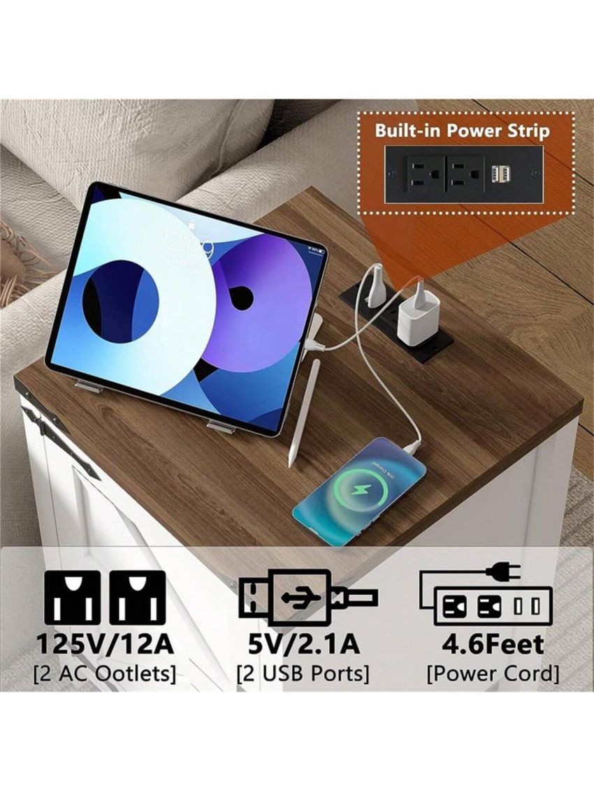 Farmhouse End Table with Charging Station, 17.7