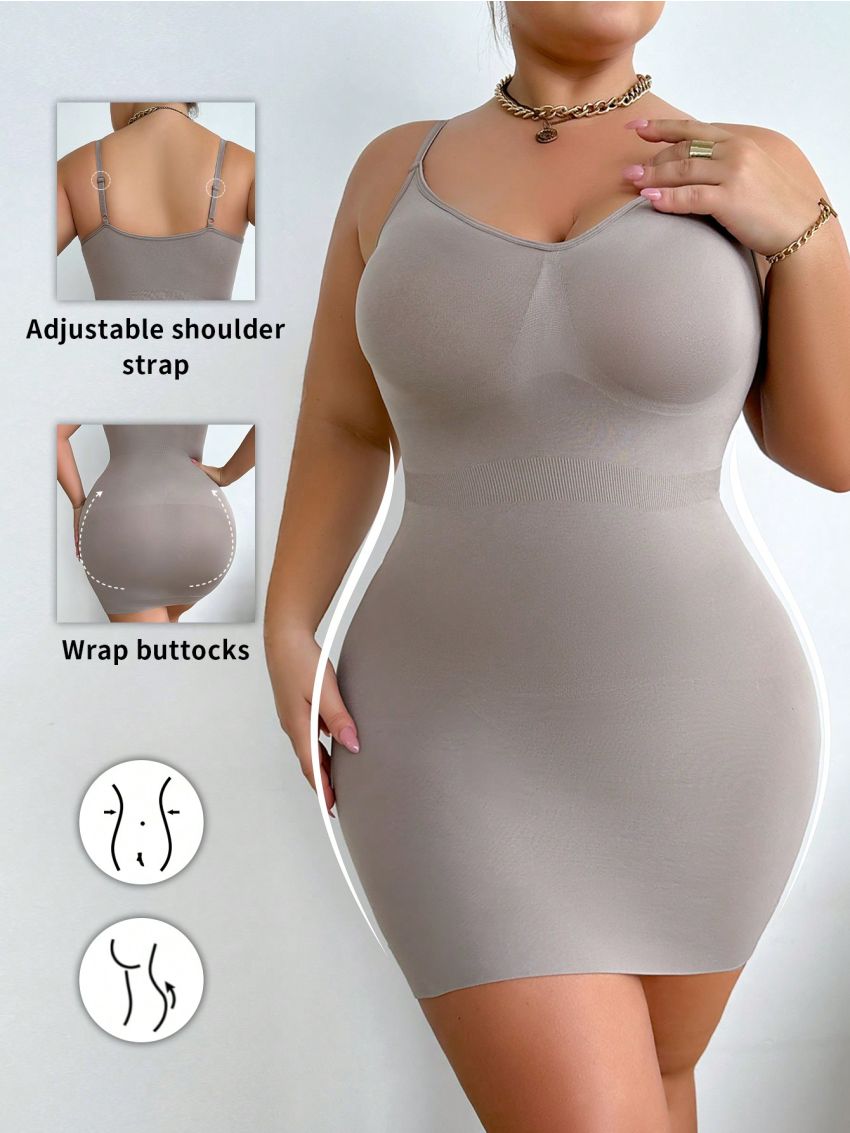 Plus Size Women's Seamless Knit Spaghetti Strap Bodycon Dress