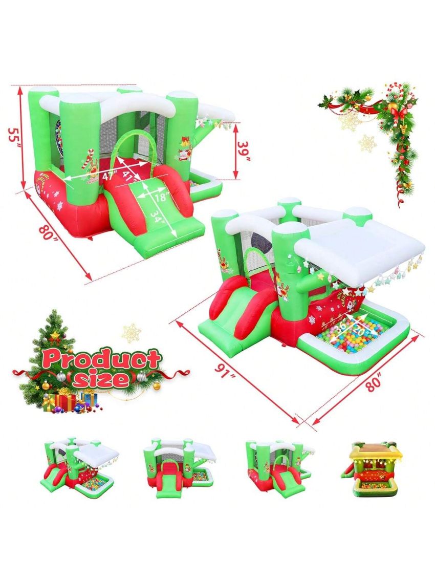 Inflatable Christmas Bounce House with Slide,Christmas Jump'n Slide Inflatable Bouncer for Kids Complete Setup with Blower - 80