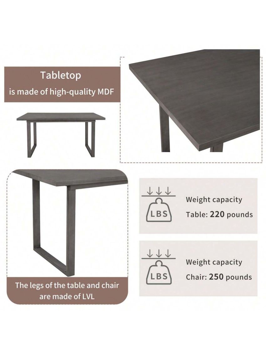 Merax 6-Pieces Family Furniture, Solid Wood Dining Room Set with Rectangular Table & 4 Chairs with Bench(Gray)