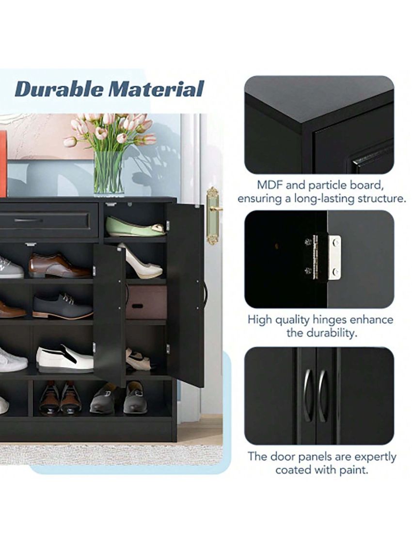 Sleek and Modern Shoe Cabinet with Adjustable Shelves, Minimalist Shoe Storage Organizer with Sturdy Top Surface, Space-saving Design Side Board for Various Sizes of Items