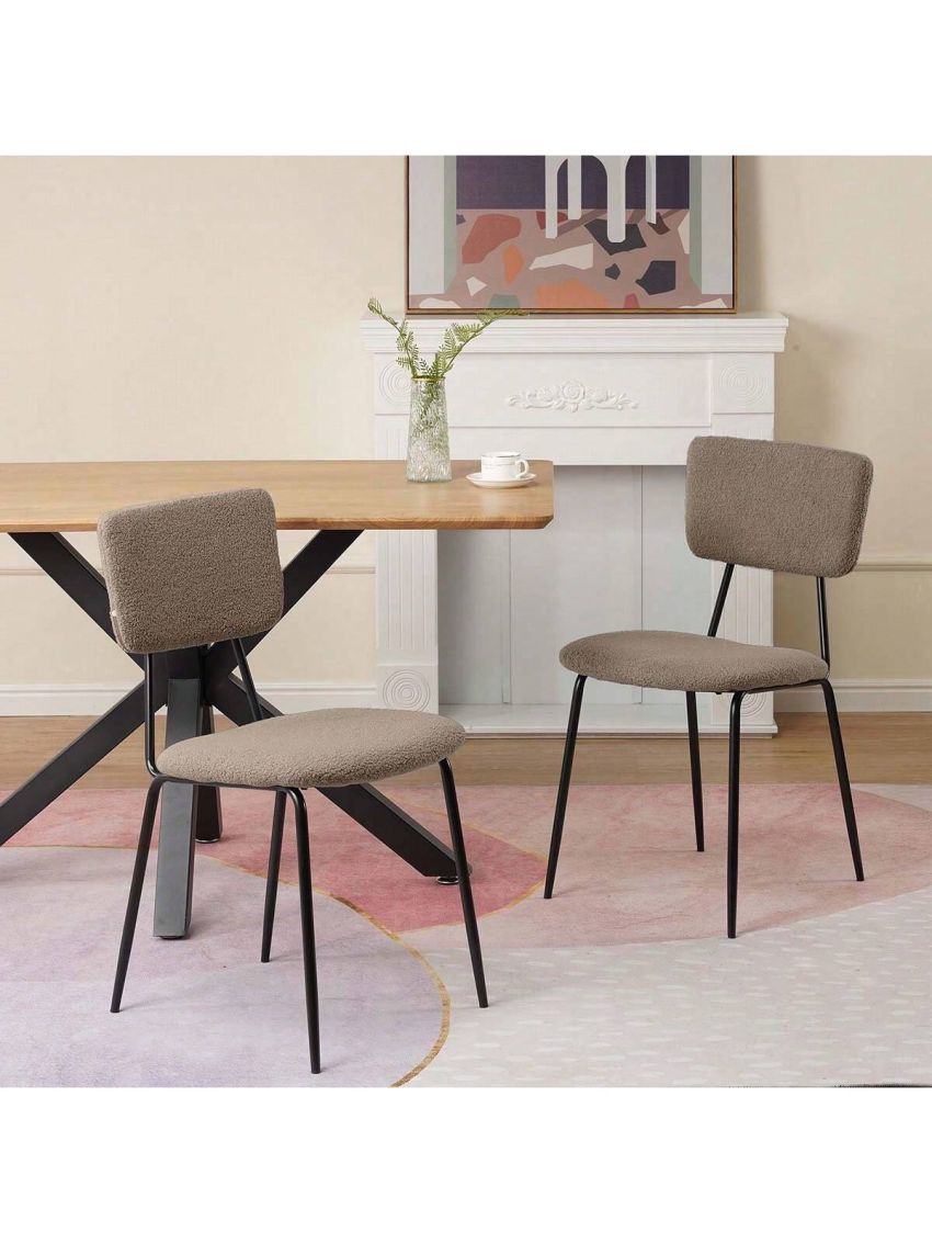 Dining Room Chairs Set of 2, Modern Comfortable Feature Chairs with Faux Plush Upholstered Back and Chrome Legs, Kitchen Side Chairs for Indoor Use Home, Apartment