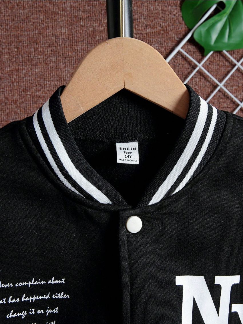 Teen Boys' Letter Print Color Block Baseball Jacket