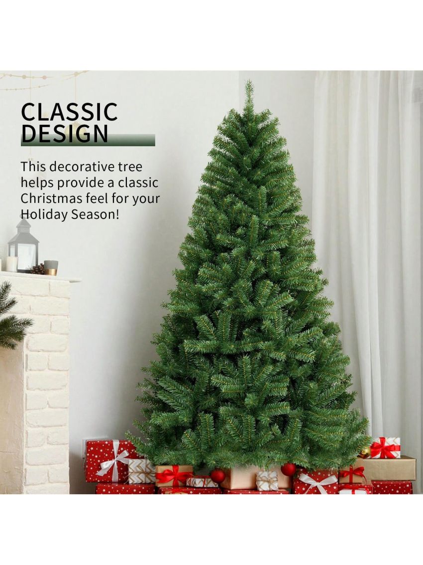 6FT Artificial Holiday Christmas Tree, Unlit Premium Hinged Spruce Holiday Xmas Tree, 800 Branch Tips & Metal Foldable Stand for Home, Office, Party Decoration