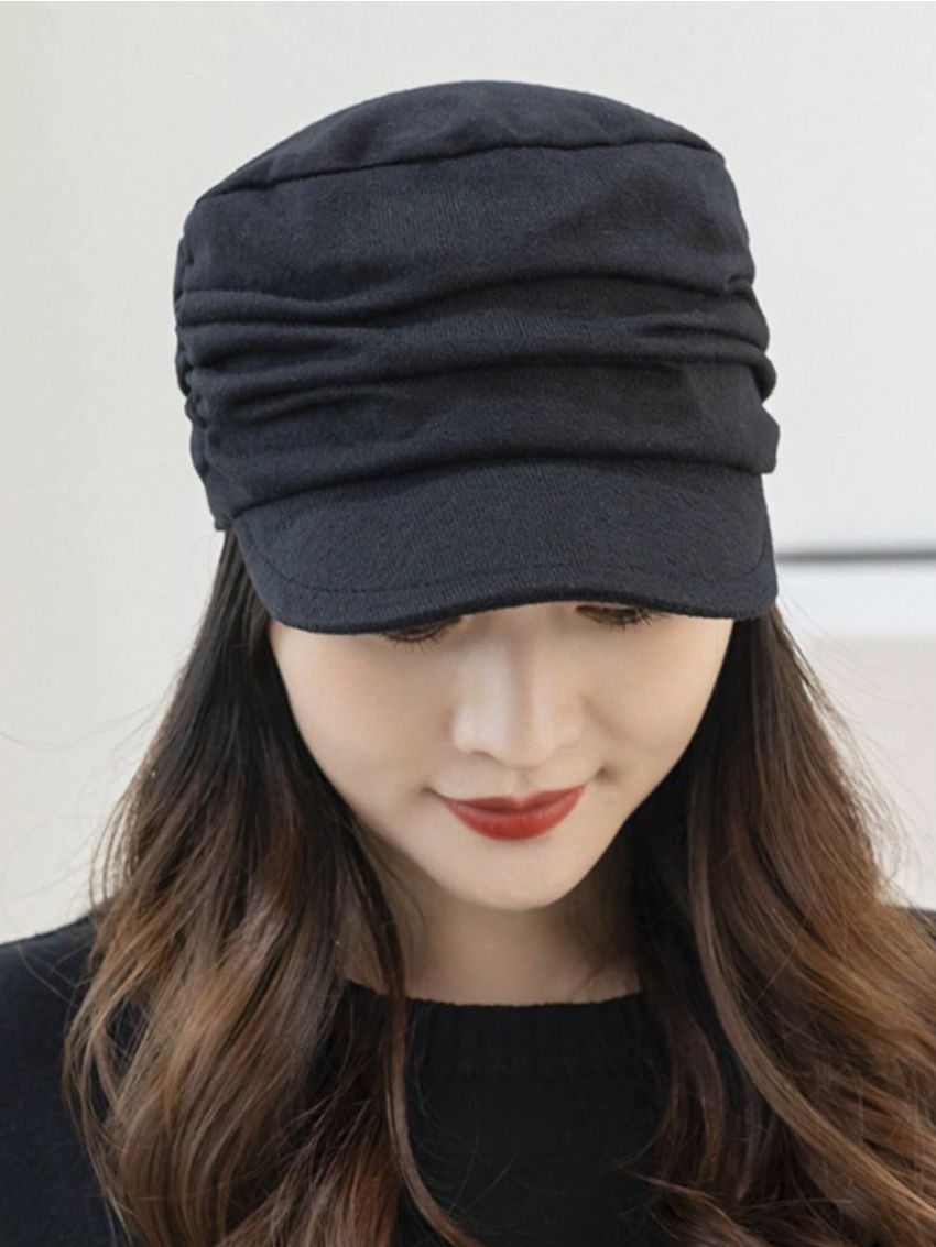 1pc Women's Warm Fleece Lined Short Brim Duckbill Cap For Autumn Winter