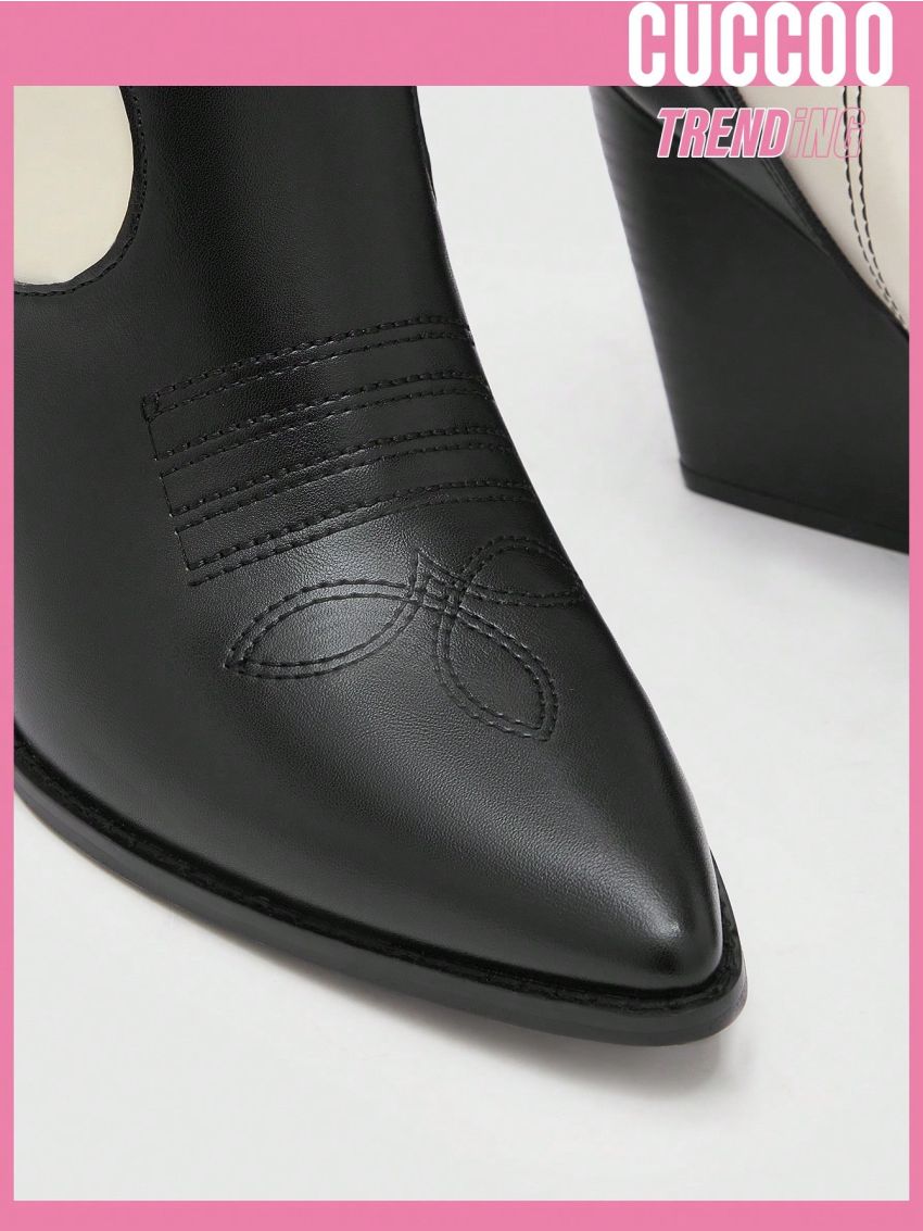 Cuccoo Everyday Collection Women's Stylish Two-tone Contrast Stitching Detail Wedge Heel Boots, Outerwear