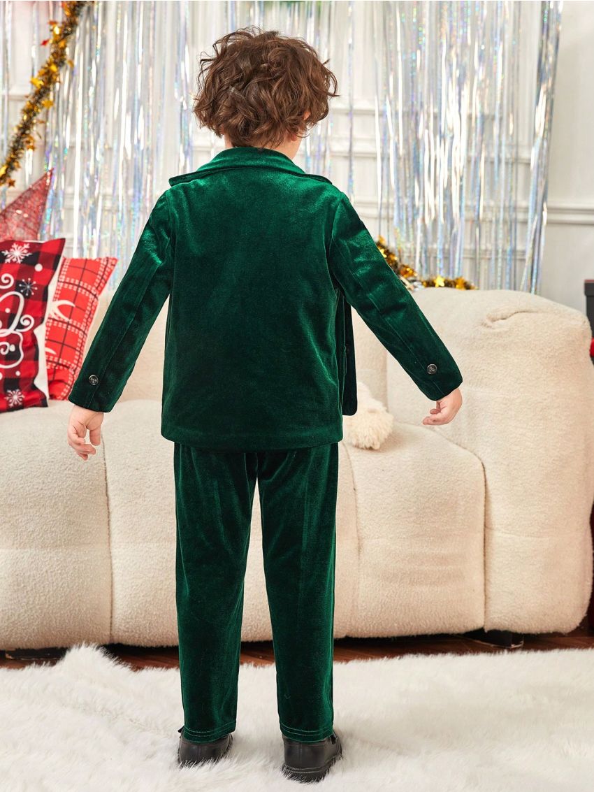 SHEIN Young Boy Single Breasted Velvet Blazer & Pants & Bow Tie Shirt