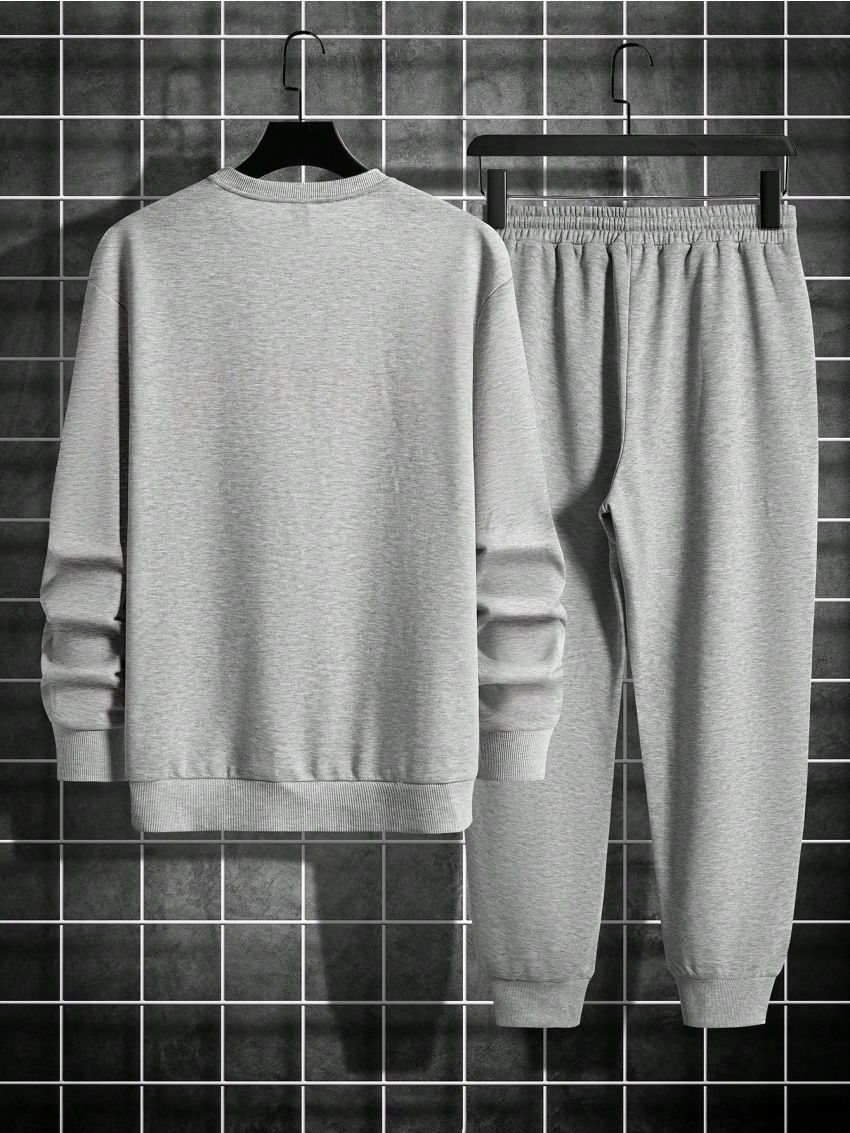 Manfinity Homme Men's Plus Size Casual Round Neck Two-piece Set With Text Print