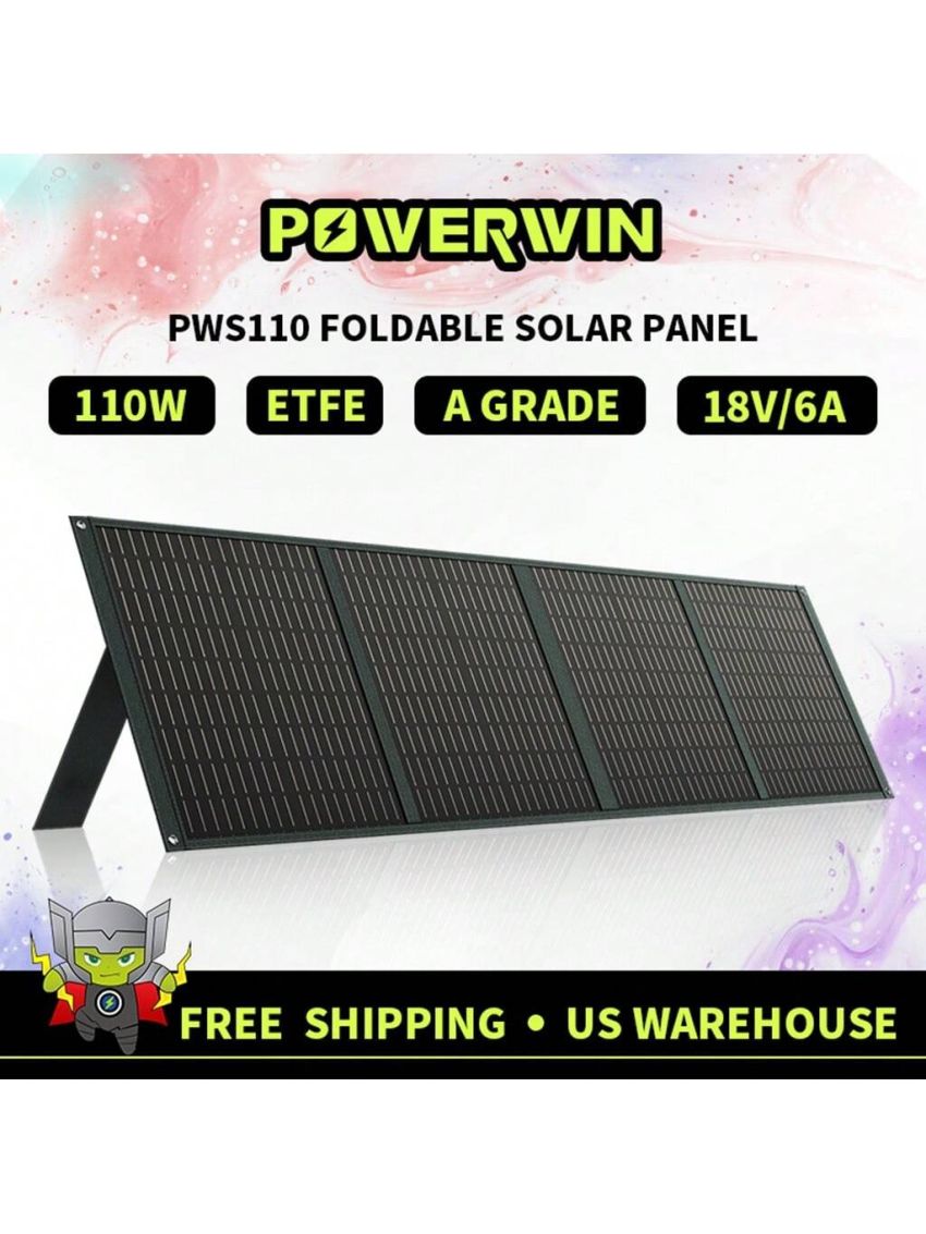 POWERWIN PWS110 110W Foldable Solar Panel ETFE IP65 Series/Parallel 24% Efficiency Durable Voltage Regulator Fast QC Output RV