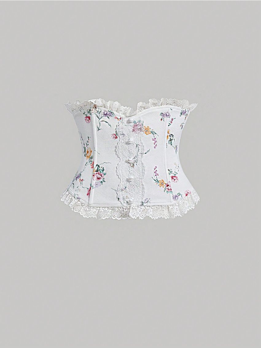 SHEIN MOD Women's Lace & Floral Printed Waist Cinching Top