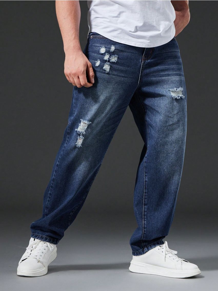 Men Plus Ripped Straight Leg Jeans
