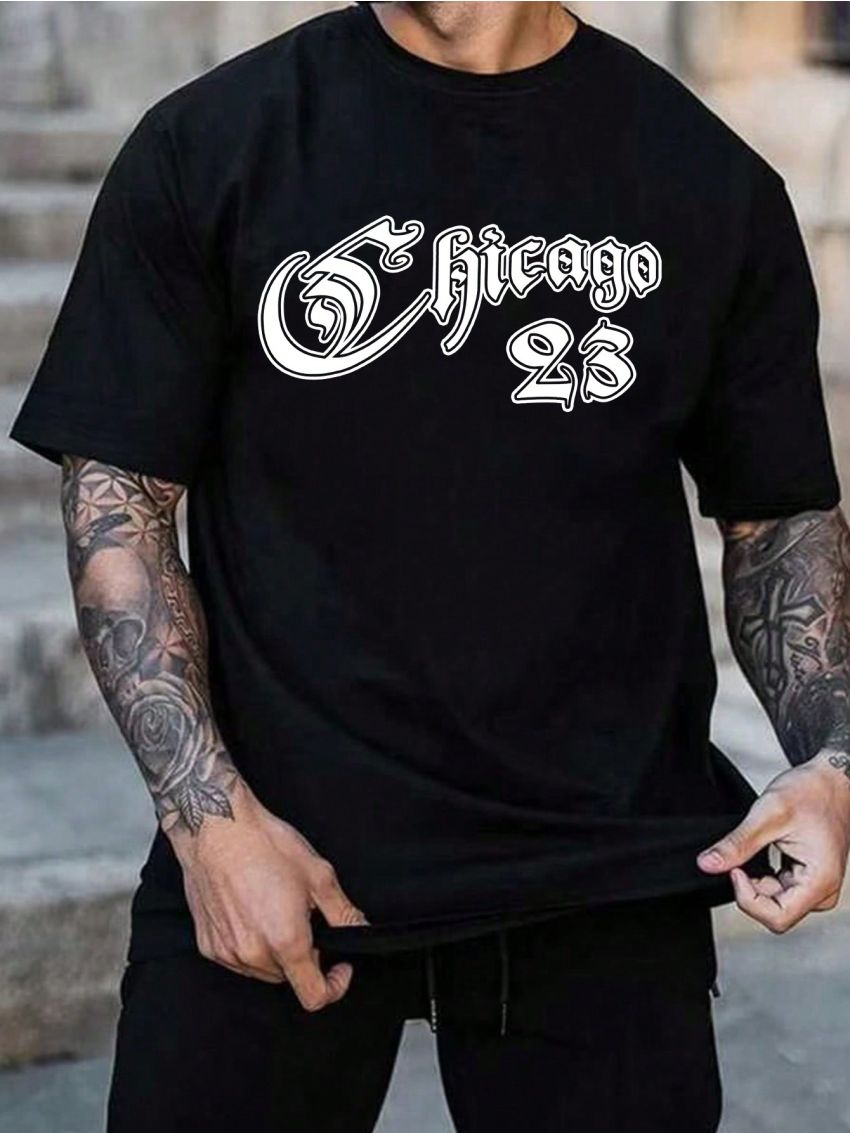 Manfinity LEGND Men'S Plus Size Round Neck T-Shirt With Letter & Number Print