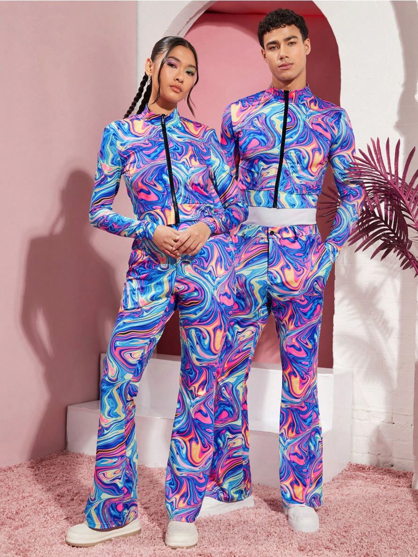 Manfinity Unisex Men's Printed Fluid Knitwear Casual Two-Piece Set