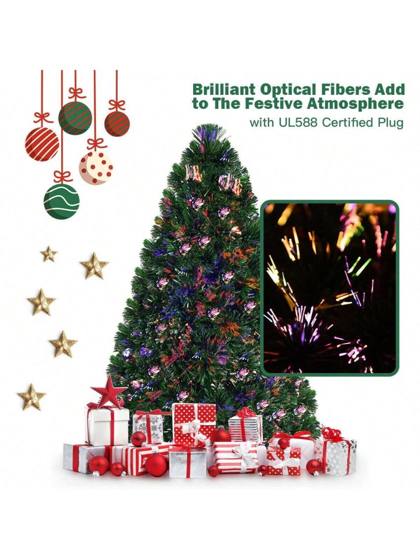 Gymax Pre-Lit Fiber Optic 5' Artificial Christmas Tree PVC Tips Metal Stand