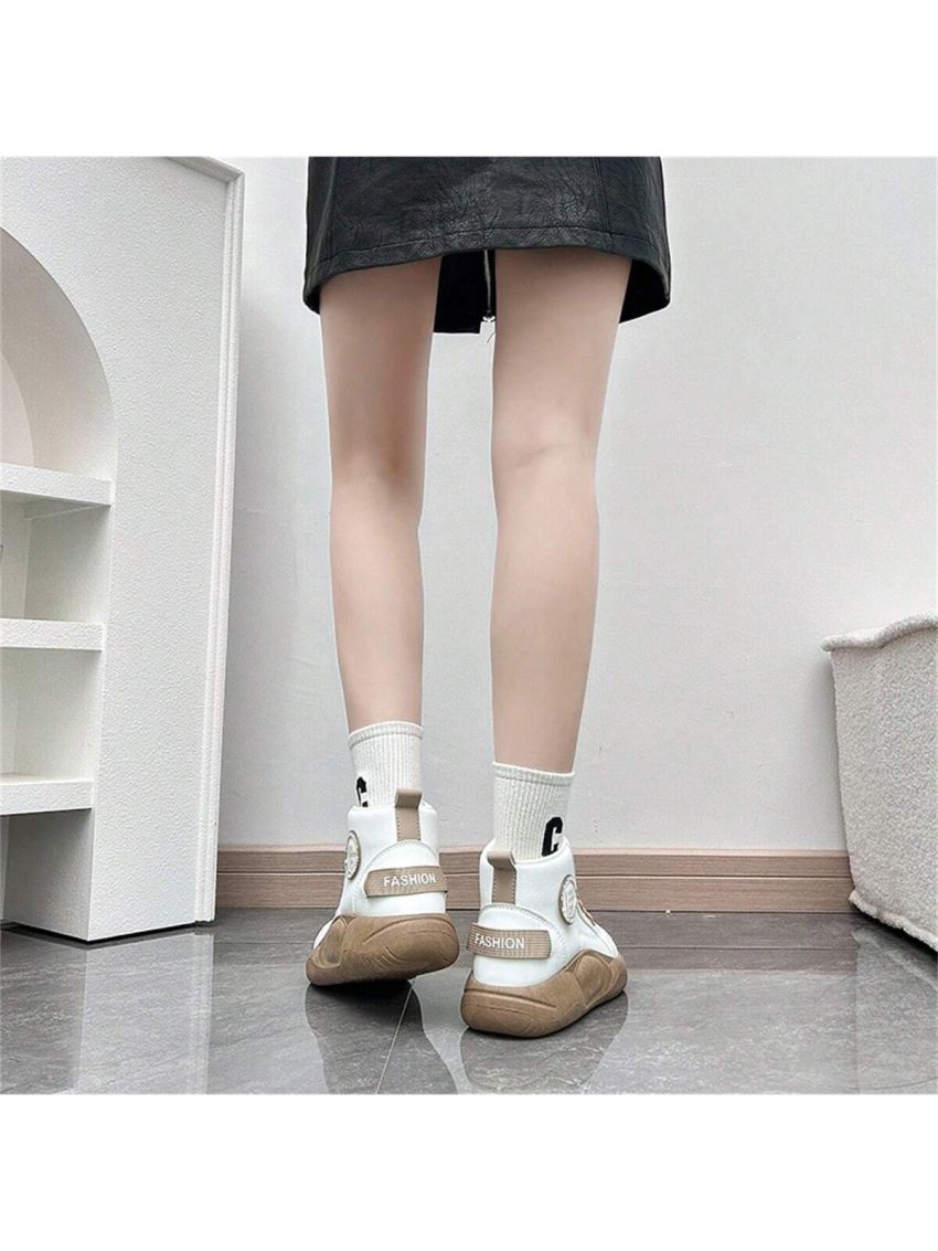 Korean Style Women's High-top Thick Platform Casual Shoes With Breathable, Odor-control And Chic Design