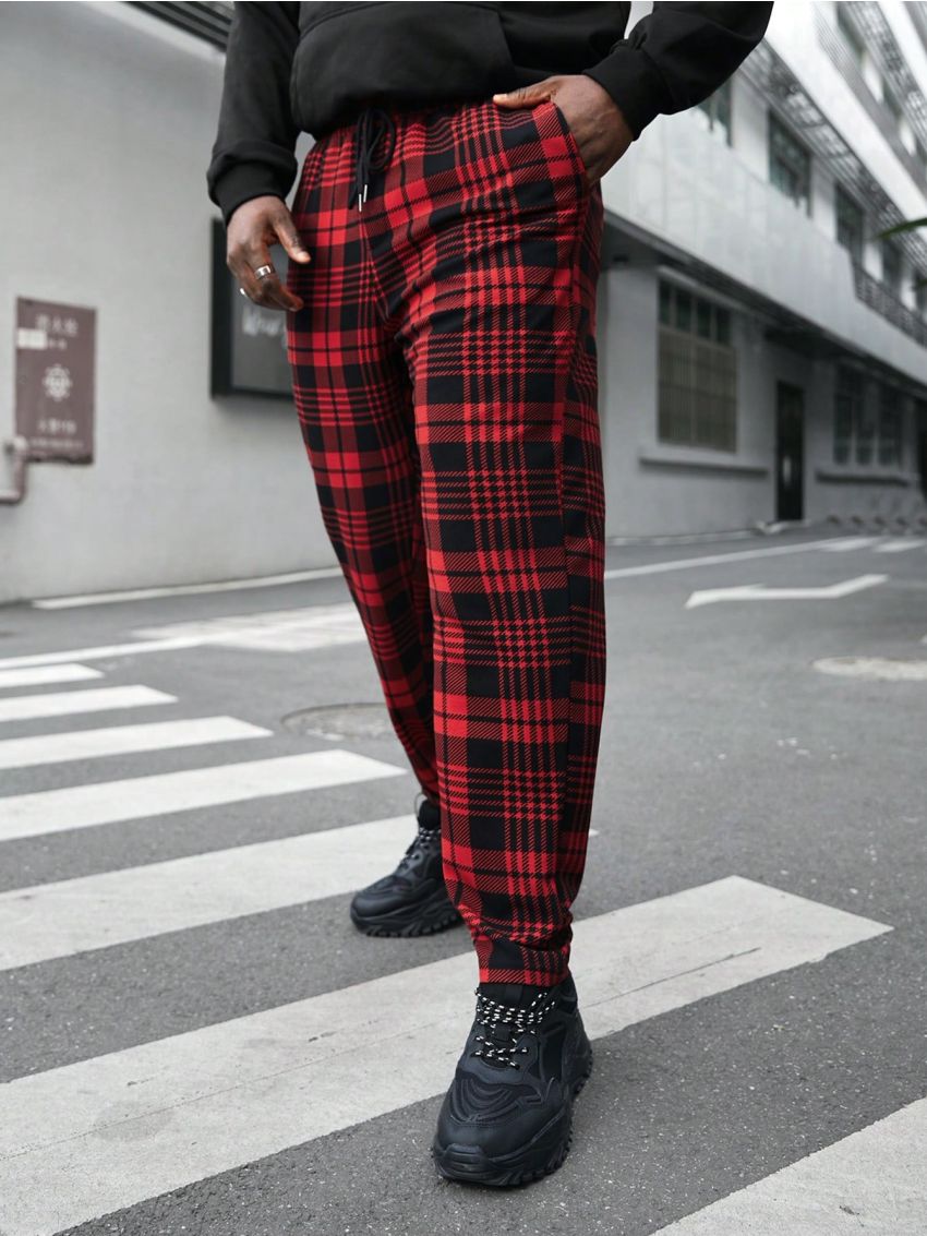 Manfinity Homme Men'S Plus Size Grid Pattern Knitted Casual Pants