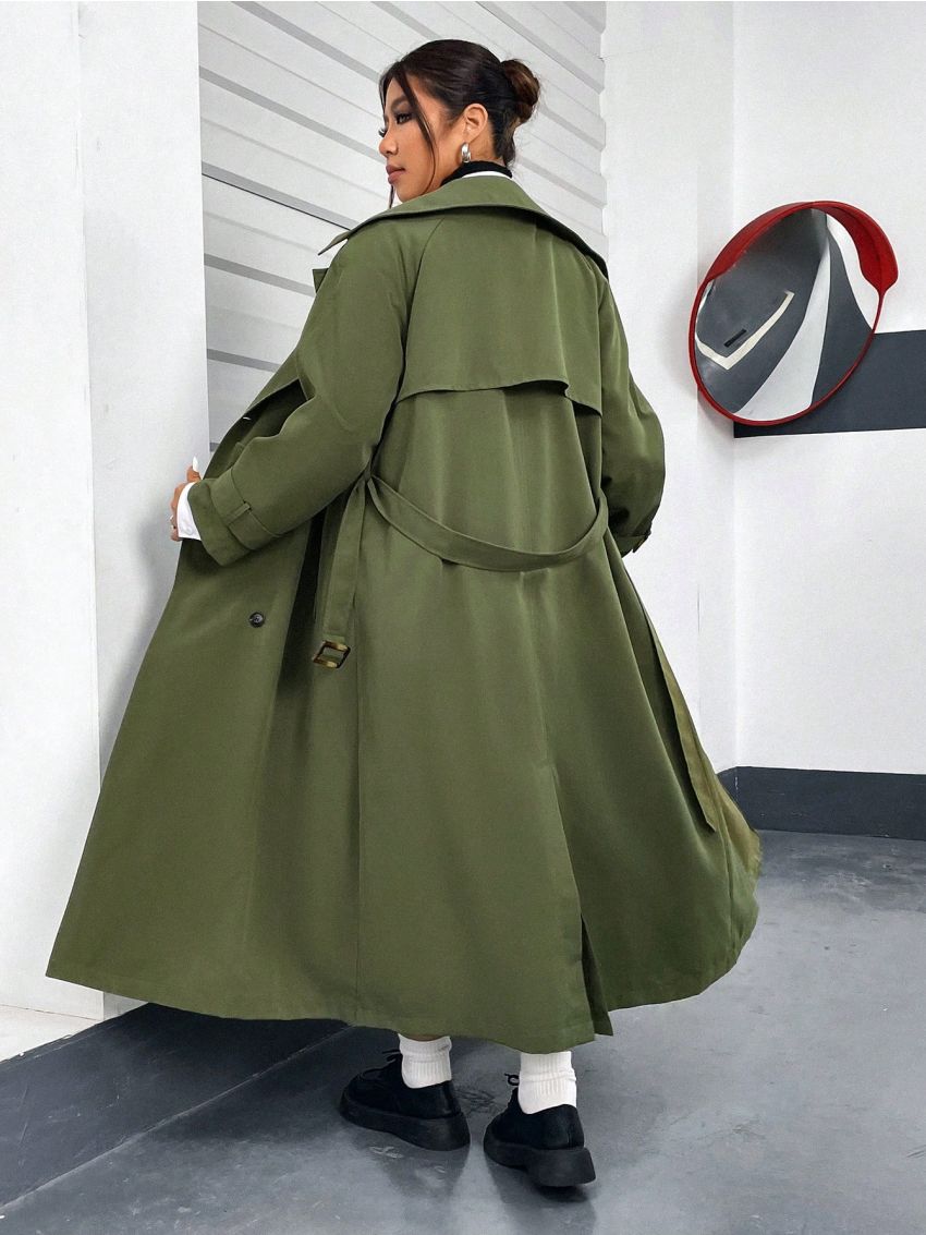 Women's Solid Color Casual Trench Coat With Lapel Collar