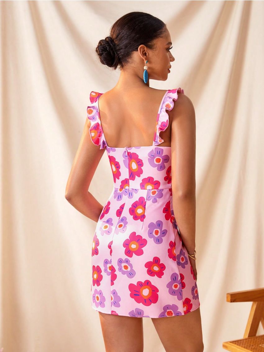 Miriam Omar Ruffle Strap Floral Mini Dress