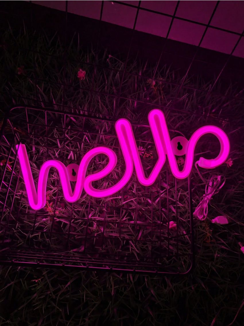 Led Pink Hello Neon Light Sign Hanging Wall Decor For Party Atmosphere, Festival Decoration