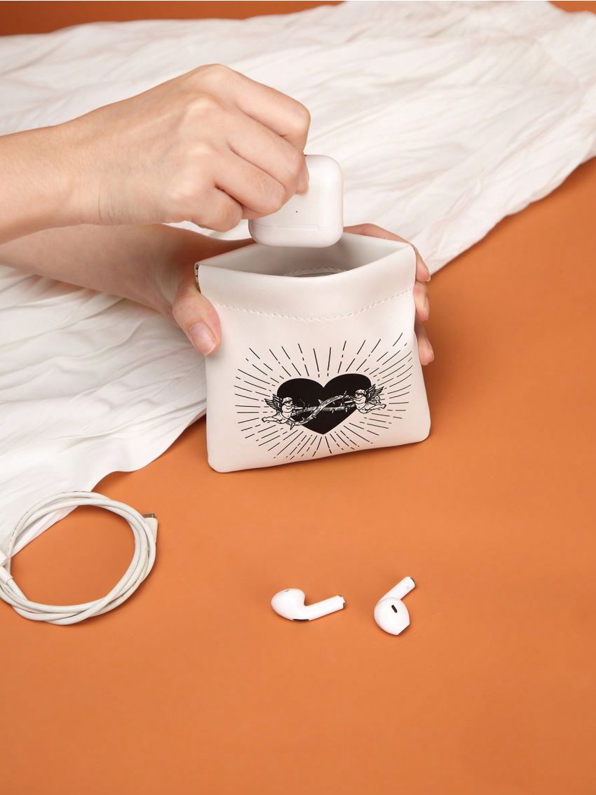 Satuduatiga File Angel Heart Multifunctional Earphone, Data Cable, Small Item Organizer Bag