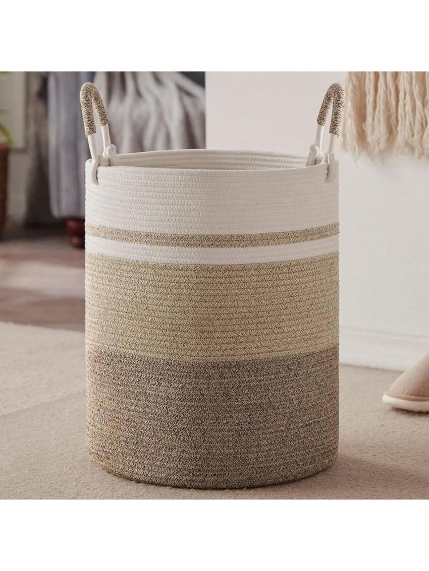 Laundry Hamper, Large Woven Rope Laundry Basket with Handles, Decorative Storage Basket for Clothes and Toys in Living room, Bedroom, 15