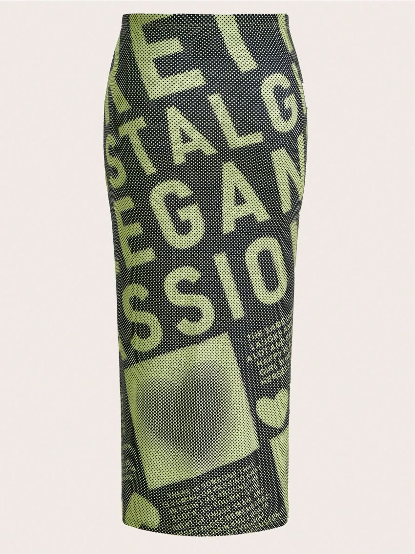 SHEIN Coolane Women'S Plus Size Letter & Heart Printed Skirt