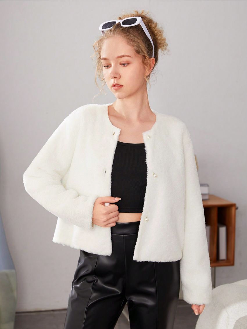 Teenage Girls' Short Plush Elegant Style Jacket