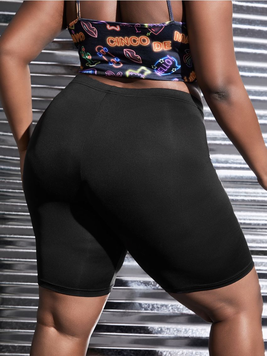 SHEIN CURVE+ Women's Plus Size Solid Color Cycling Leggings