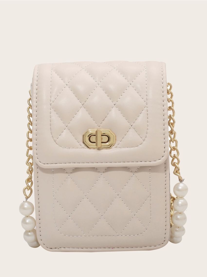 Mini Minimalist Quilted Faux Pearl Decor Square Bag